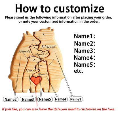 Personalized Wooden Bear Family Puzzle Gift