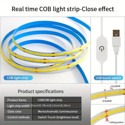 Touch Dimmable 5V USB COB LED Strip Light 5m