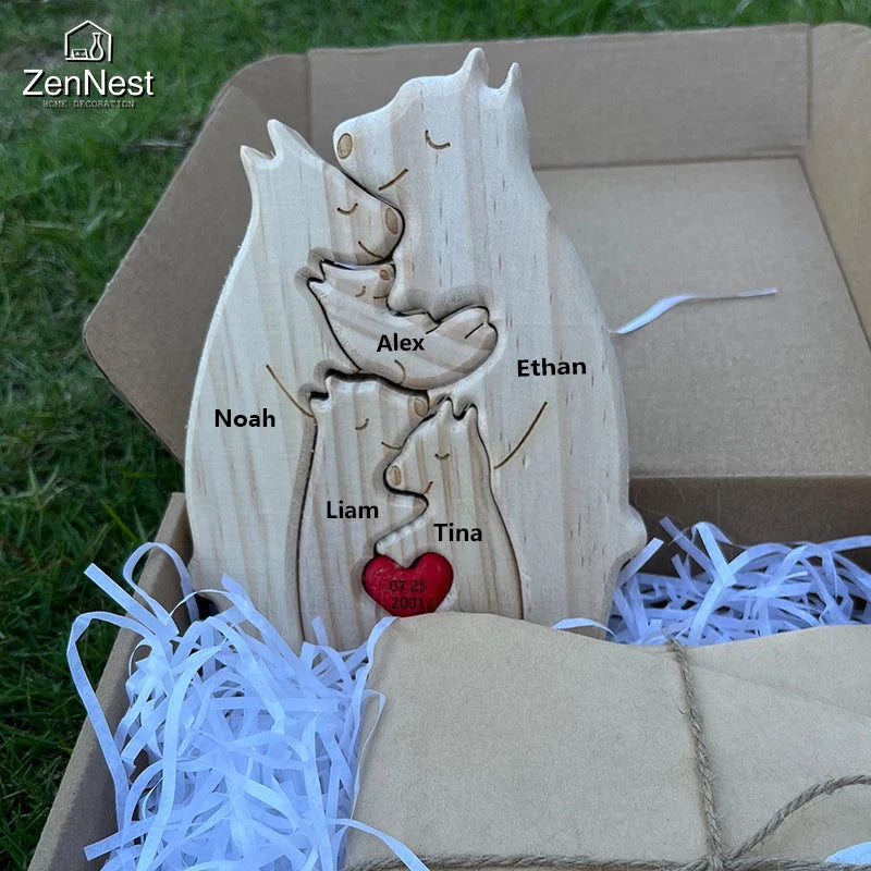 Personalized Wooden Bear Family Puzzle Gift