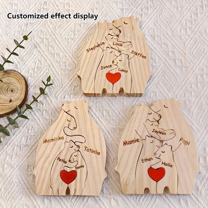 Personalized Wooden Bear Family Puzzle Gift